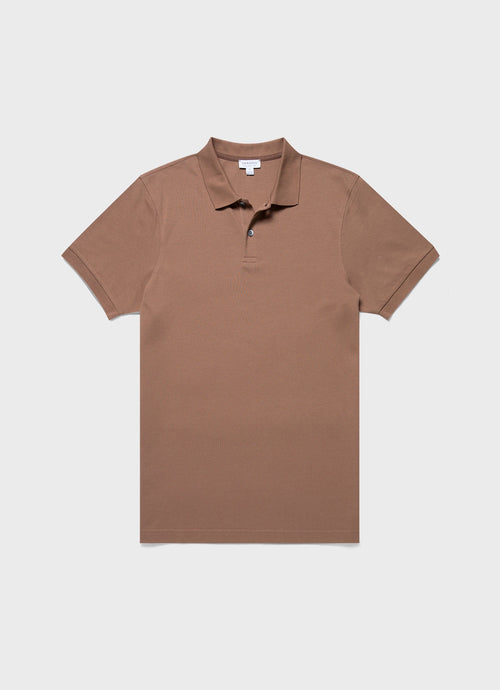 Mens Pique Polo Shirt In Dark Sand Mpol1028 Brey