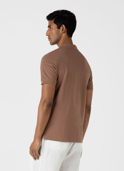 Mens Pique Polo Shirt In Dark Sand Mpol1028 Brey