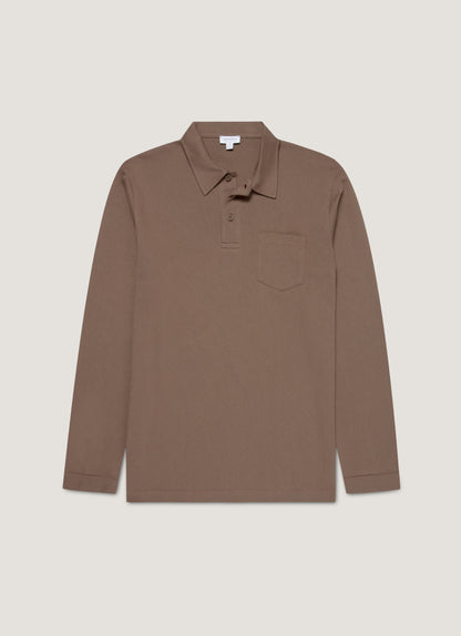 Mens Long Sleeve Riviera Polo Shirt In Bark Mpol1031 Brgc