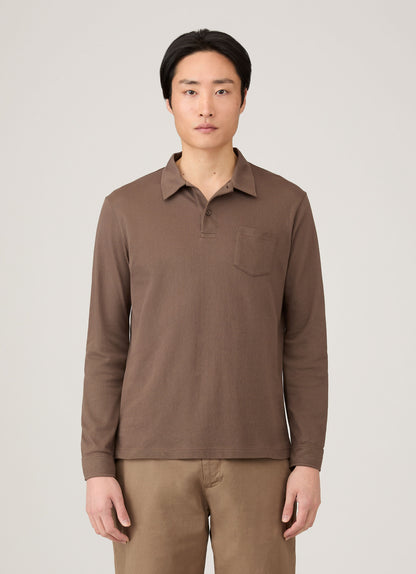 Mens Long Sleeve Riviera Polo Shirt In Bark Mpol1031 Brgc