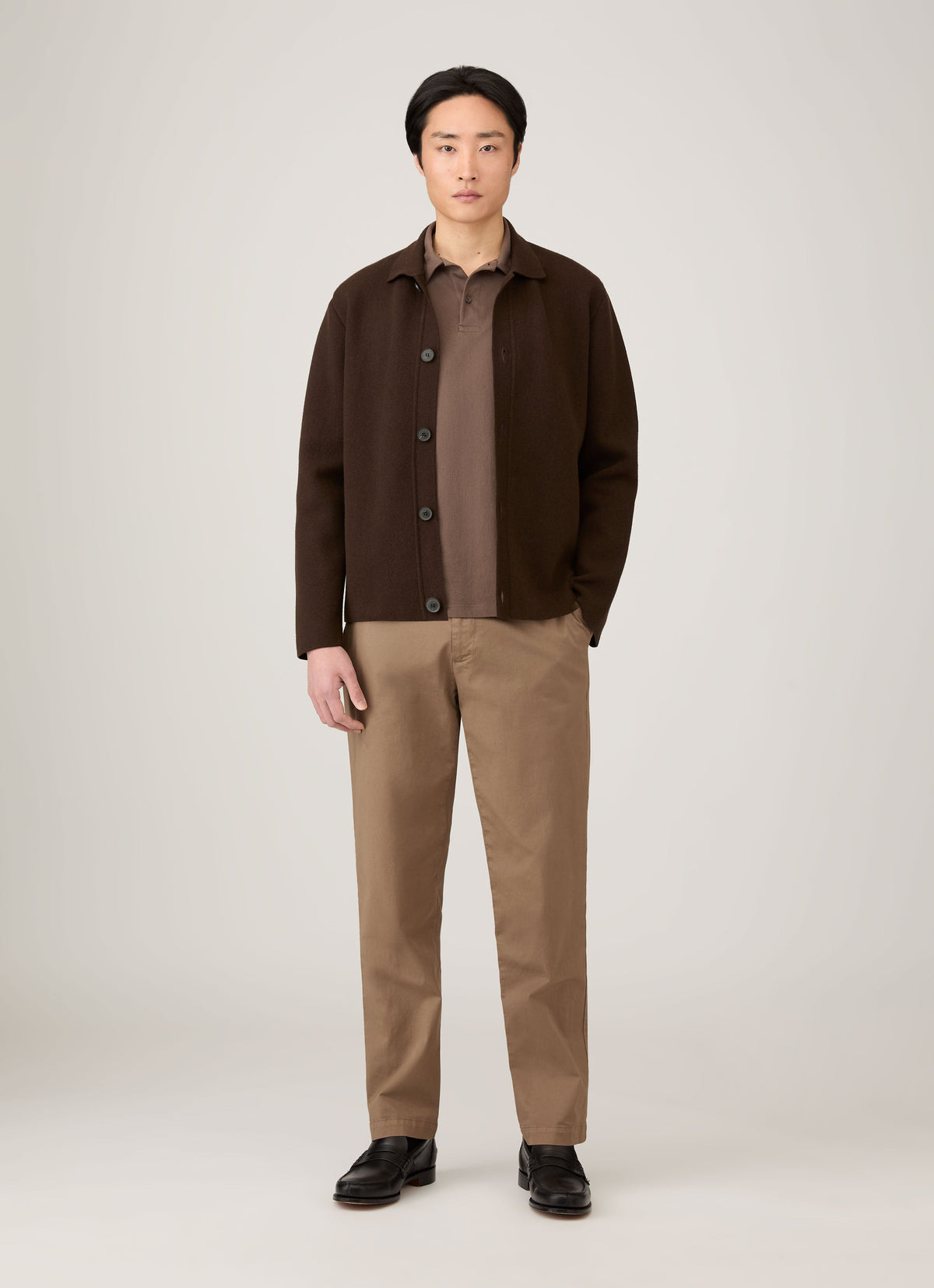 Mens Long Sleeve Riviera Polo Shirt In Bark Mpol1031 Brgc