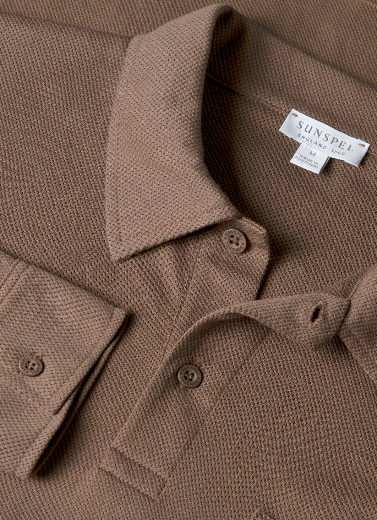 Mens Long Sleeve Riviera Polo Shirt In Bark Mpol1031 Brgc