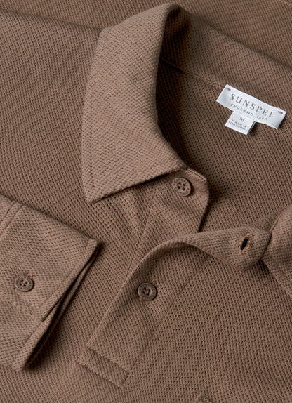 Mens Long Sleeve Riviera Polo Shirt In Bark Mpol1031 Brgc