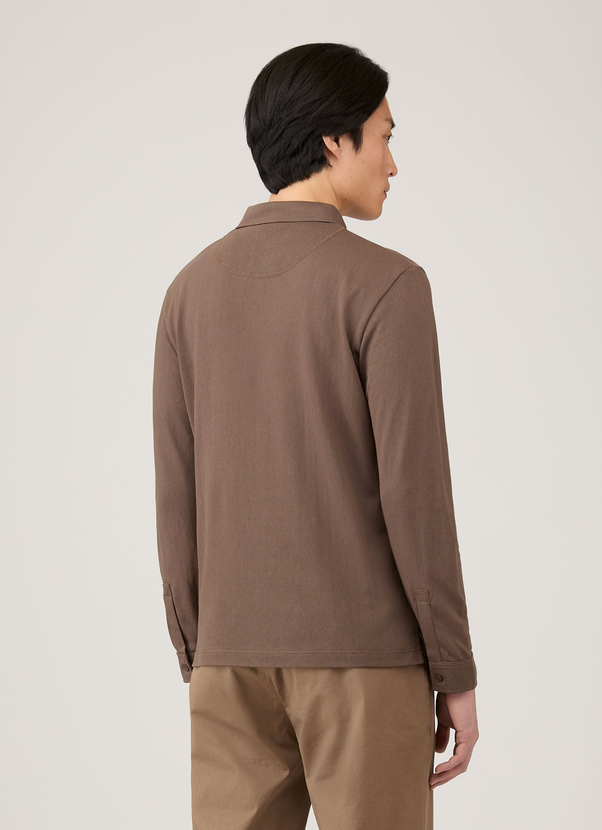Mens Long Sleeve Riviera Polo Shirt In Bark Mpol1031 Brgc