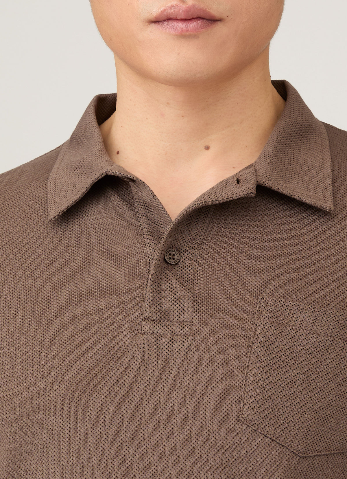 Mens Long Sleeve Riviera Polo Shirt In Bark Mpol1031 Brgc