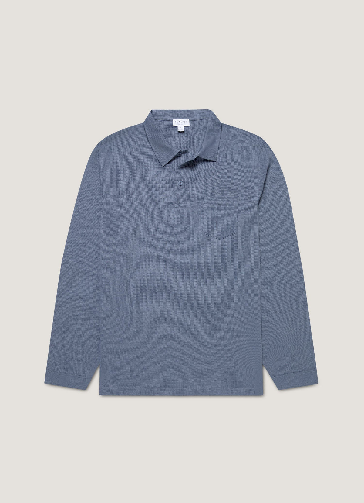 Mens Long Sleeve Riviera Polo Shirt In Selvedge Blue Mpol1031 Buwf