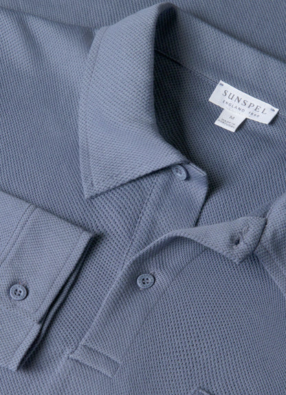 Mens Long Sleeve Riviera Polo Shirt In Selvedge Blue Mpol1031 Buwf