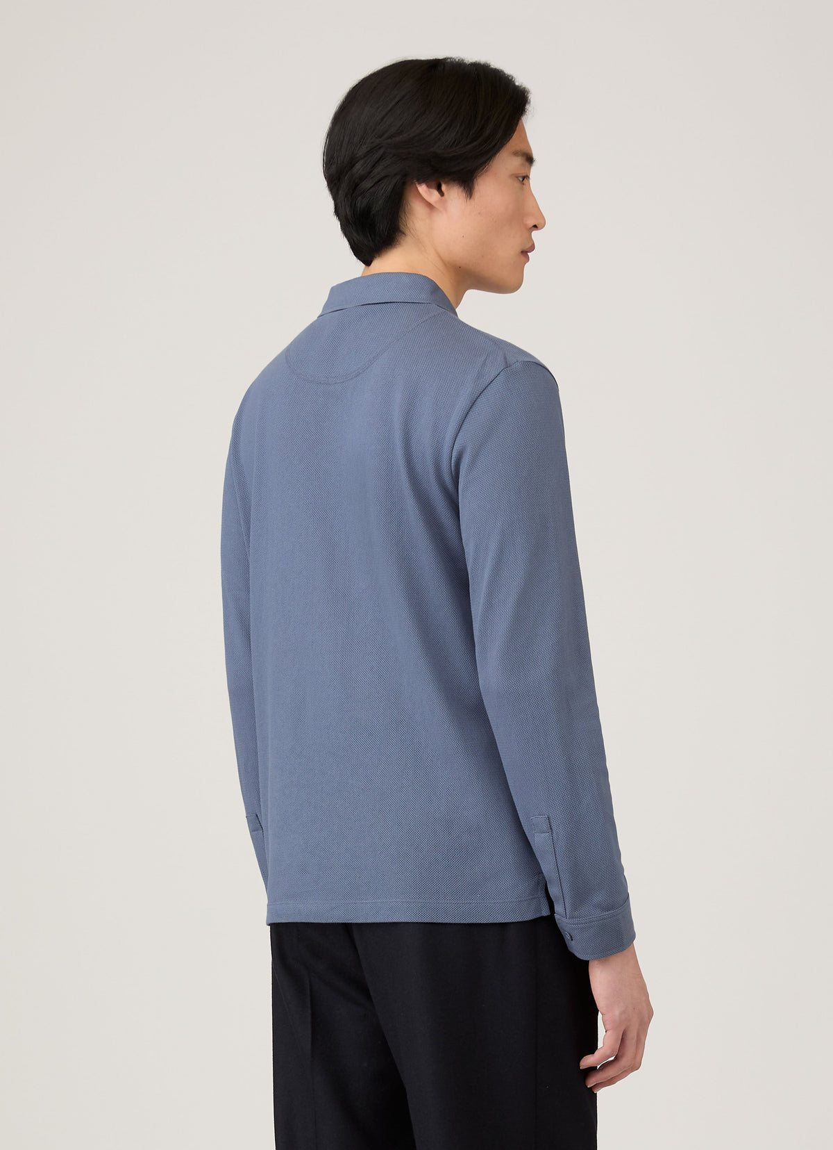 Mens Long Sleeve Riviera Polo Shirt In Selvedge Blue Mpol1031 Buwf