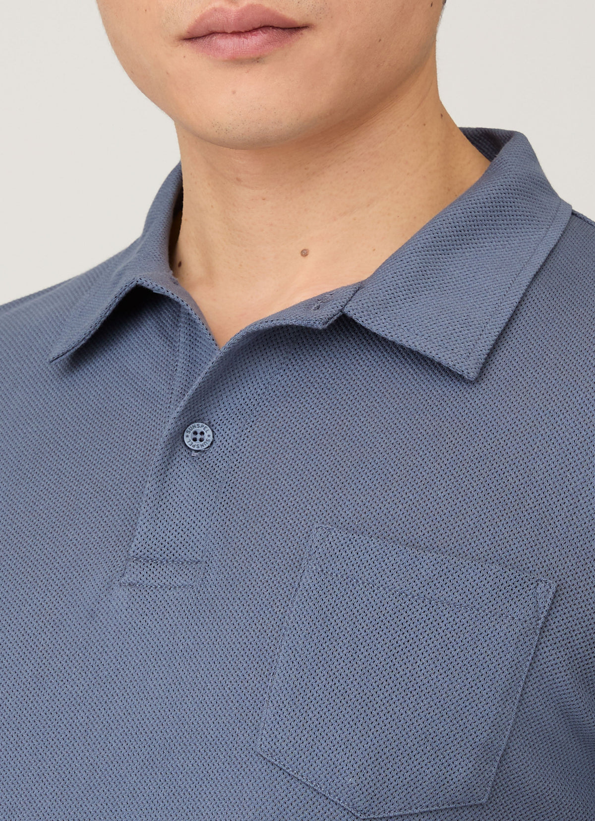 Mens Long Sleeve Riviera Polo Shirt In Selvedge Blue Mpol1031 Buwf