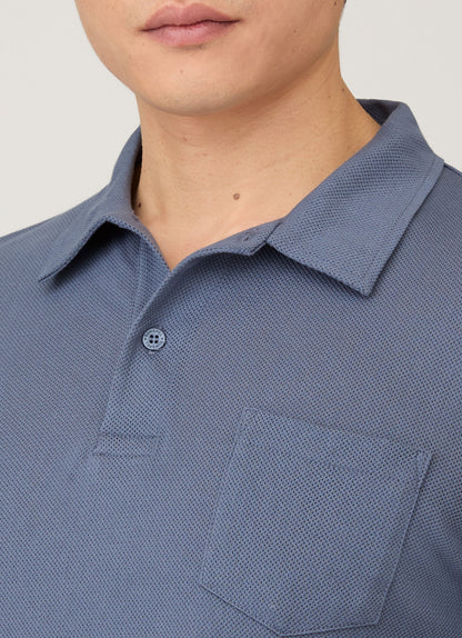 Mens Long Sleeve Riviera Polo Shirt In Selvedge Blue Mpol1031 Buwf