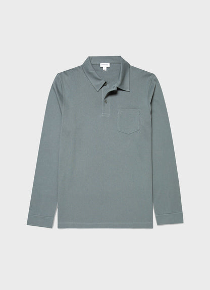 Mens Long Sleeve Riviera Polo Shirt In Smoke Green Mpol1031 Gnhp