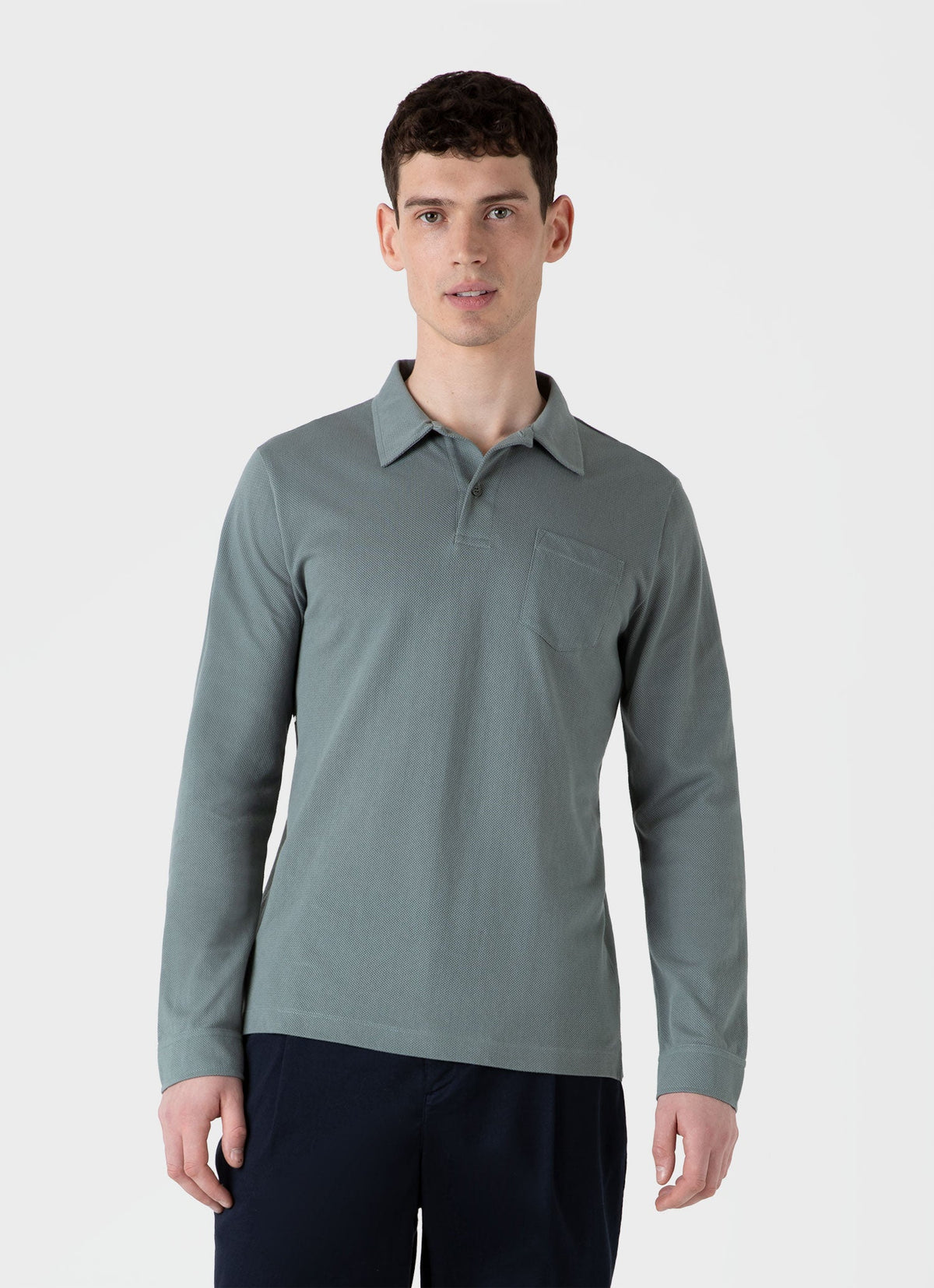 Mens Long Sleeve Riviera Polo Shirt In Smoke Green Mpol1031 Gnhp
