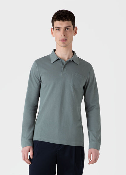Mens Long Sleeve Riviera Polo Shirt In Smoke Green Mpol1031 Gnhp