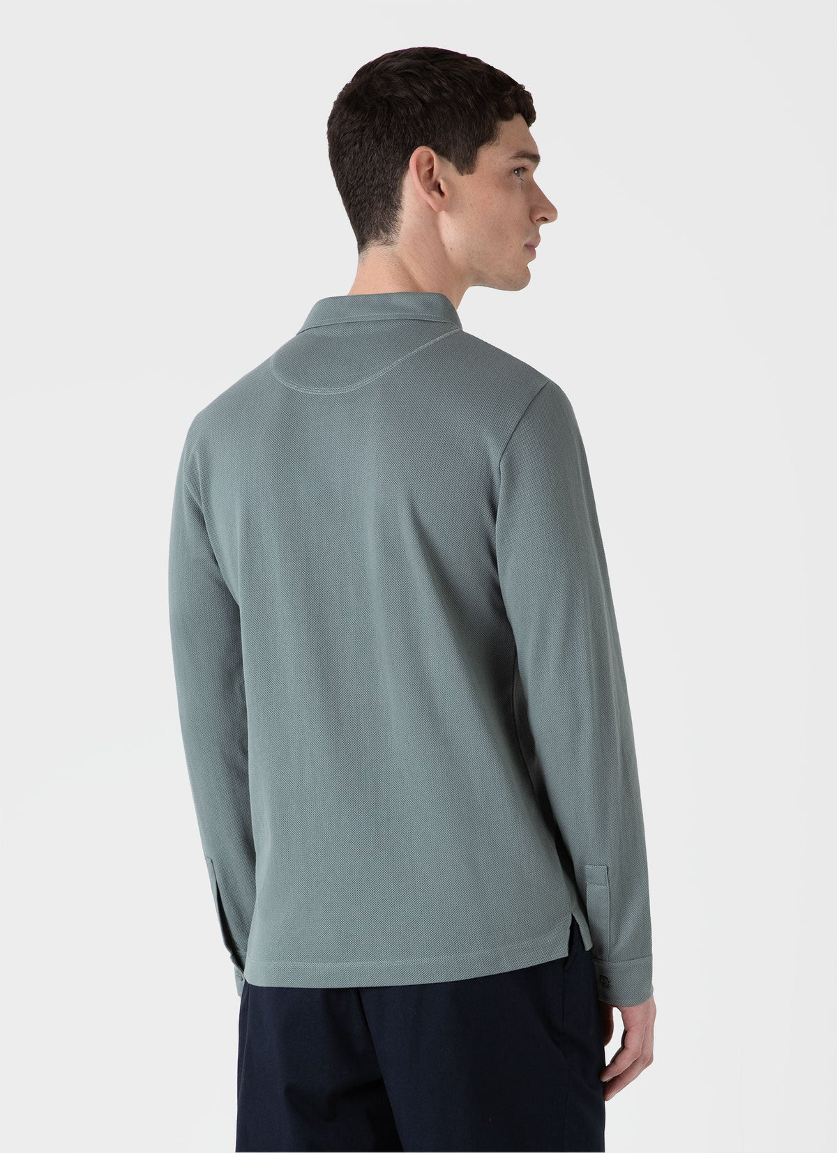 Mens Long Sleeve Riviera Polo Shirt In Smoke Green Mpol1031 Gnhp