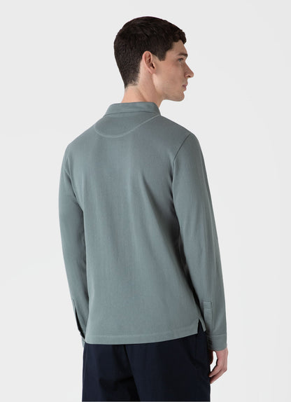 Mens Long Sleeve Riviera Polo Shirt In Smoke Green Mpol1031 Gnhp