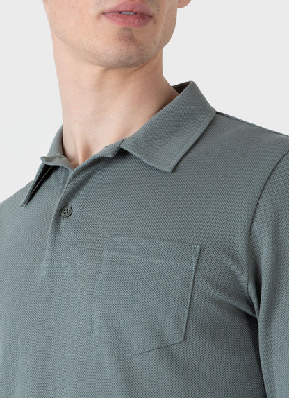 Mens Long Sleeve Riviera Polo Shirt In Smoke Green Mpol1031 Gnhp