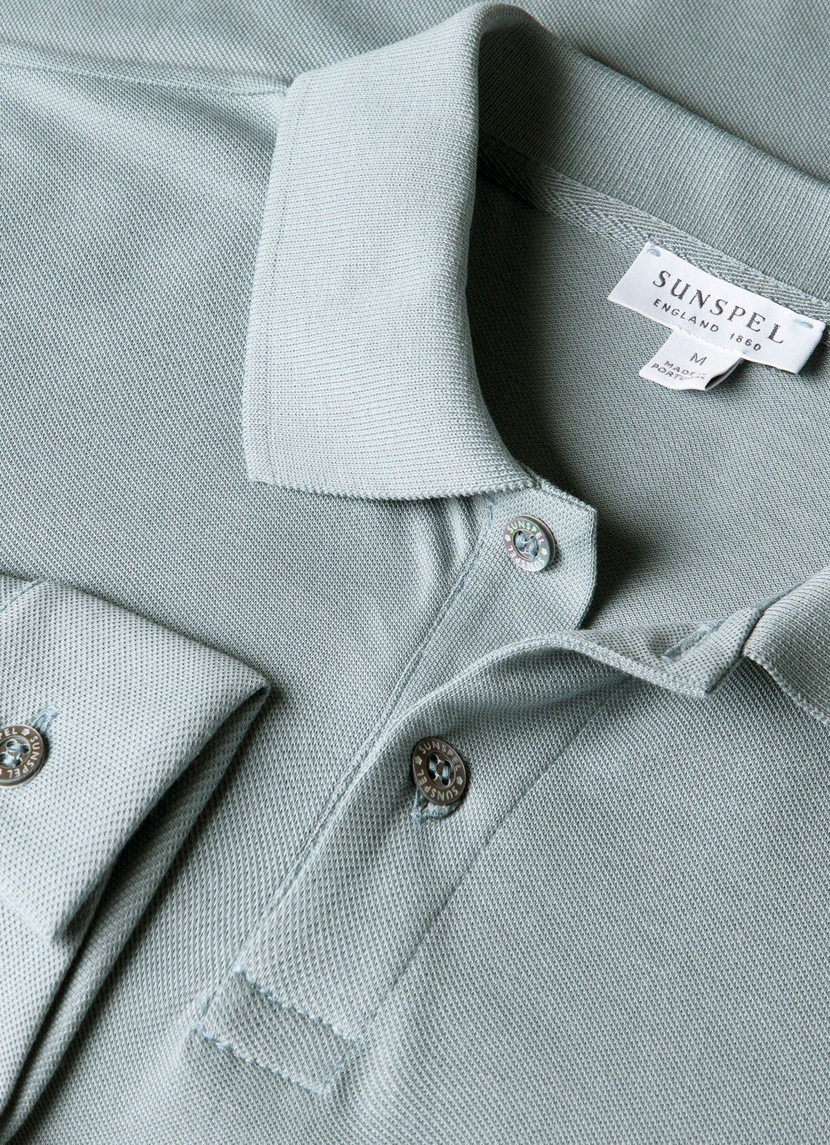 Mens Long Sleeve Pique Polo Shirt In Stone Blue Mpol1065 Buwt