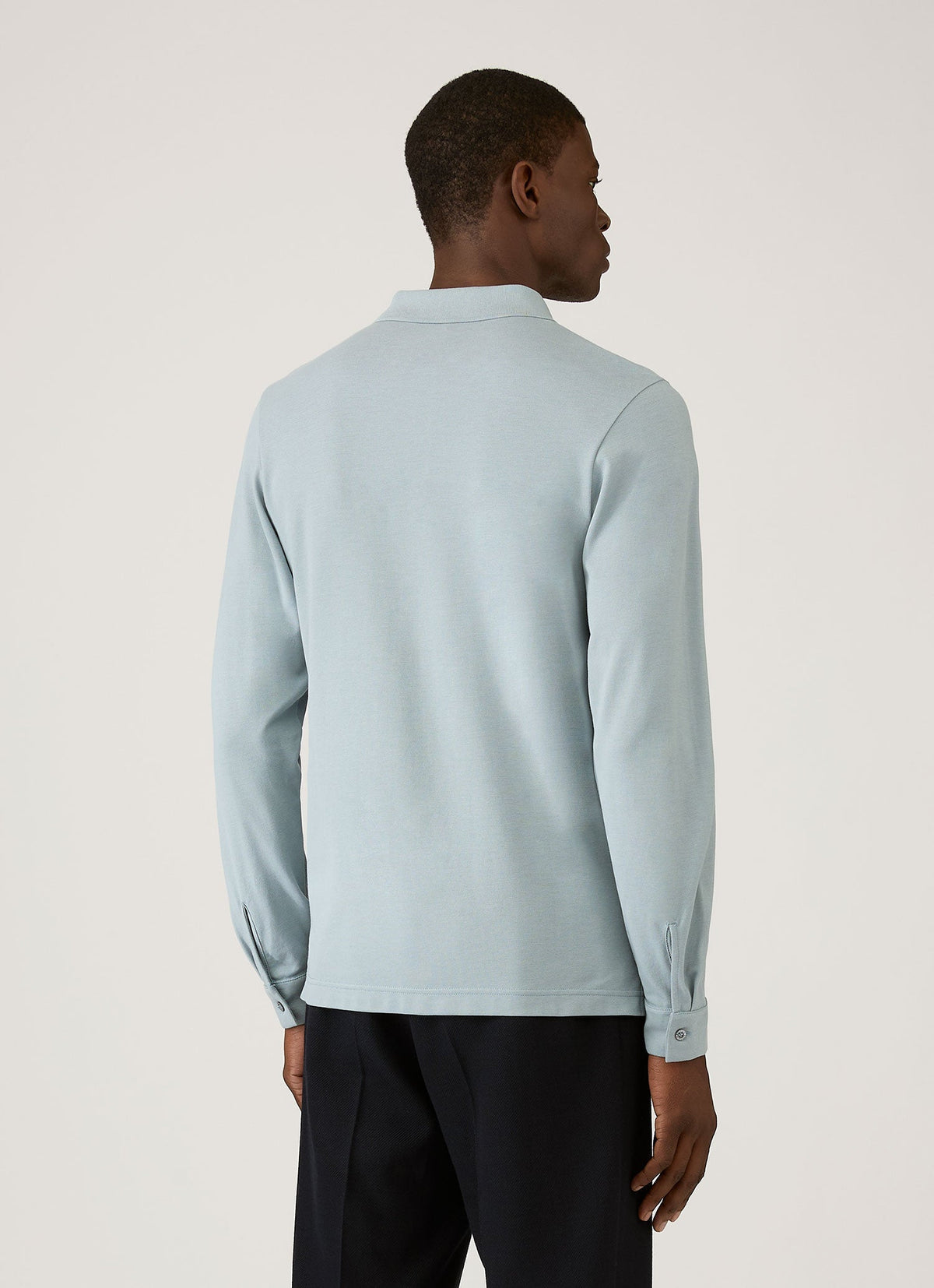 Mens Long Sleeve Pique Polo Shirt In Stone Blue Mpol1065 Buwt