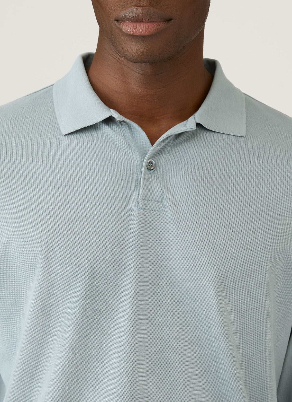 Mens Long Sleeve Pique Polo Shirt In Stone Blue Mpol1065 Buwt