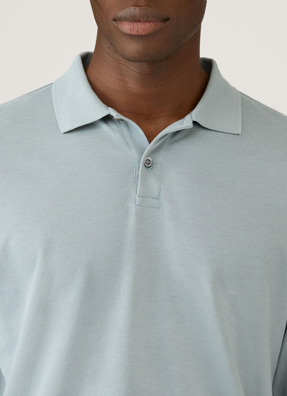 Mens Long Sleeve Pique Polo Shirt In Stone Blue Mpol1065 Buwt