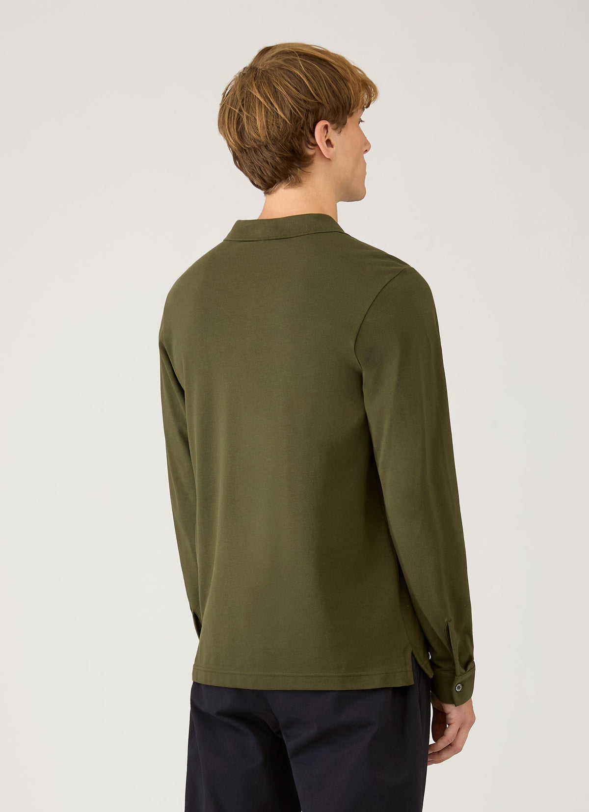 Mens Long Sleeve Pique Polo Shirt In Deep Olive Mpol1065 Gniz