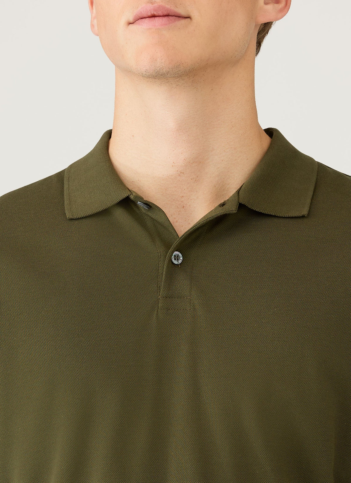 Mens Long Sleeve Pique Polo Shirt In Deep Olive Mpol1065 Gniz