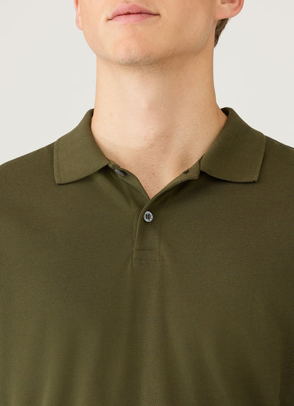 Mens Long Sleeve Pique Polo Shirt In Deep Olive Mpol1065 Gniz