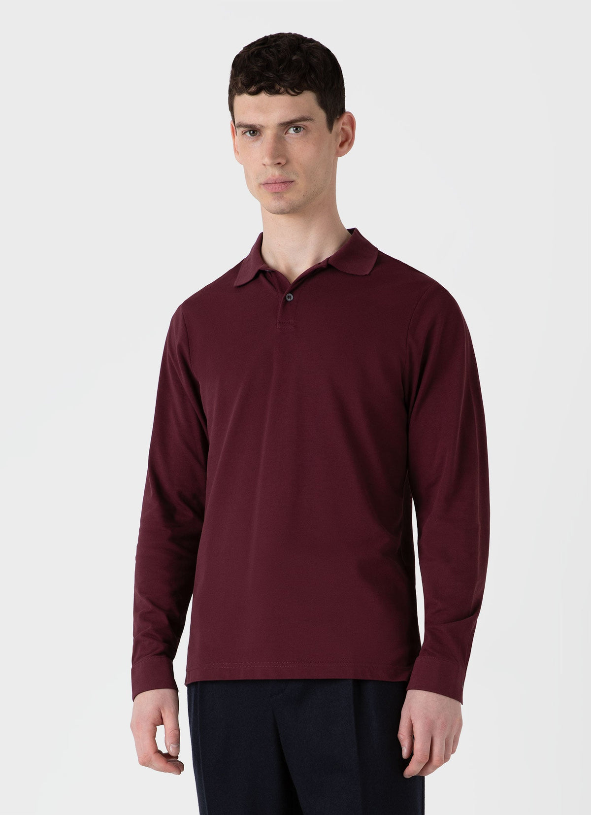 Mens Long Sleeve Pique Polo Shirt In Port Mpol1065 Rddu