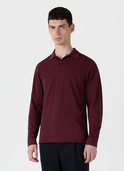 Mens Long Sleeve Pique Polo Shirt In Port Mpol1065 Rddu