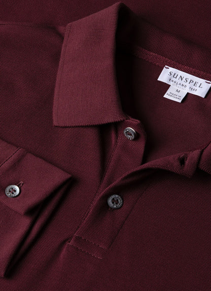 Mens Long Sleeve Pique Polo Shirt In Port Mpol1065 Rddu