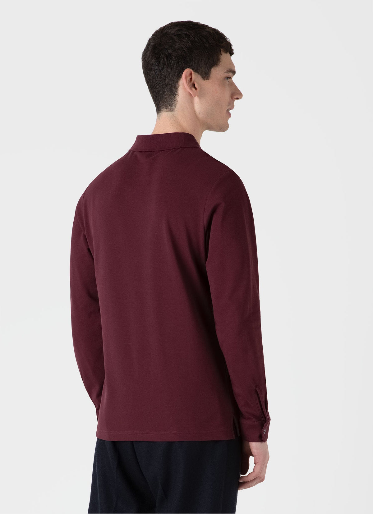 Mens Long Sleeve Pique Polo Shirt In Port Mpol1065 Rddu