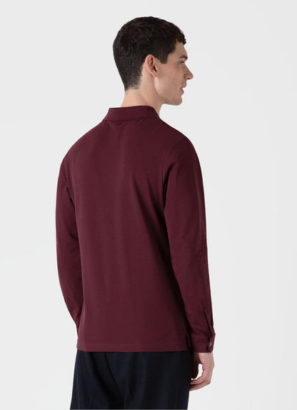 Mens Long Sleeve Pique Polo Shirt In Port Mpol1065 Rddu