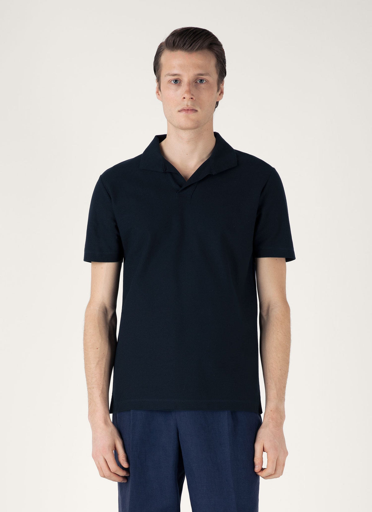 Mens Textured Jersey Polo Shirt In Midnight Navy Mpol1074 Buvn