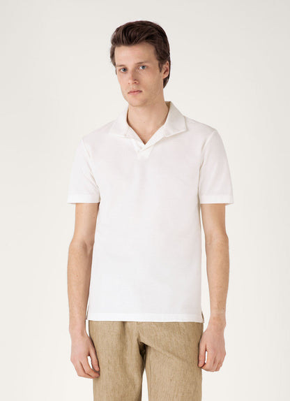 Mens Textured Jersey Polo Shirt In Ecru Mpol1074 Whcr