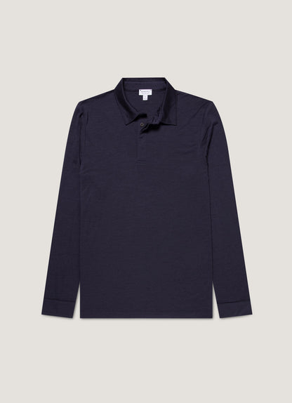 Mens Long Sleeve Ultrafine Merino Polo Shirt In Navy Mpol1075 Buaa