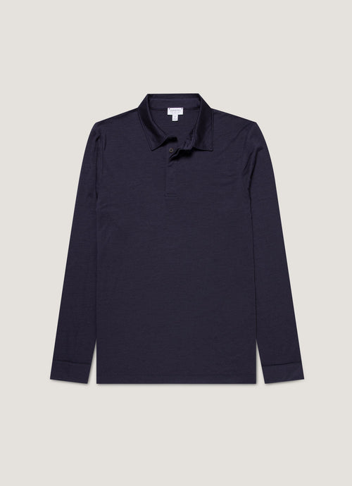 Mens Long Sleeve Ultrafine Merino Polo Shirt In Navy Mpol1075 Buaa