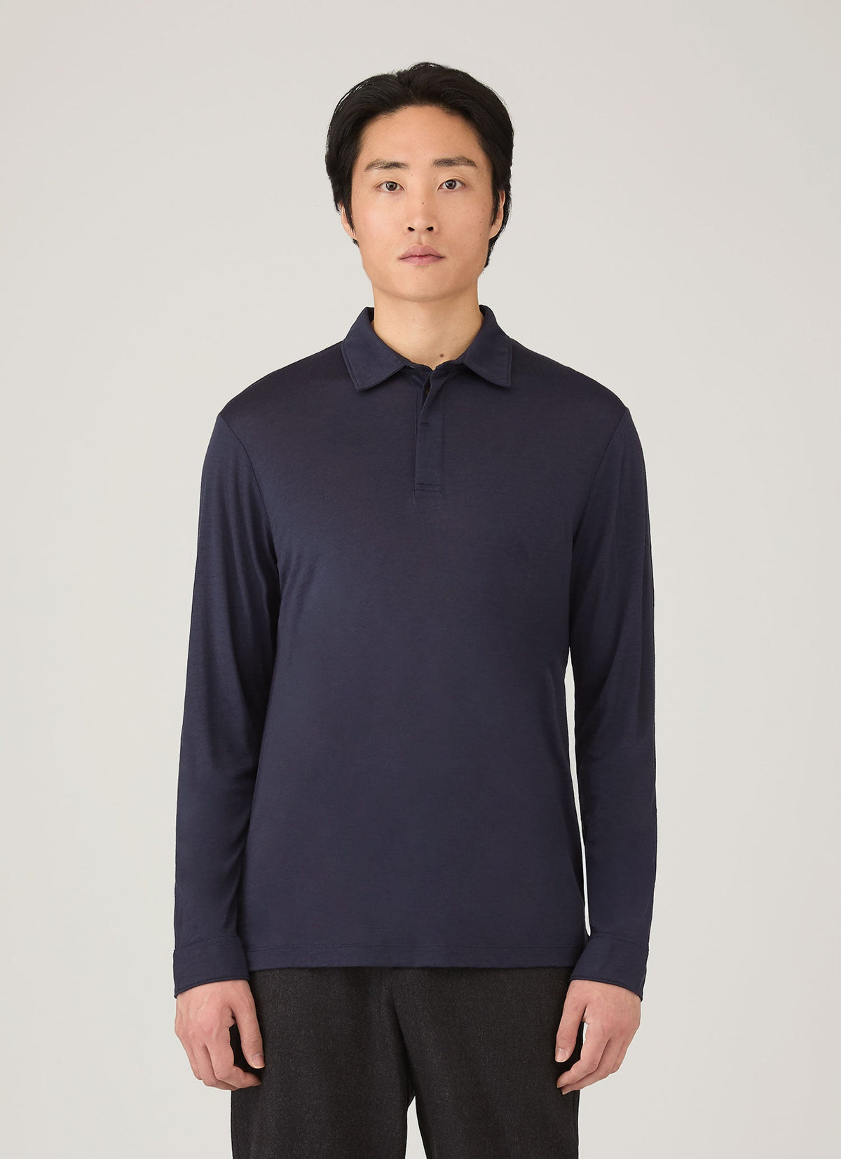 Mens Long Sleeve Ultrafine Merino Polo Shirt In Navy Mpol1075 Buaa