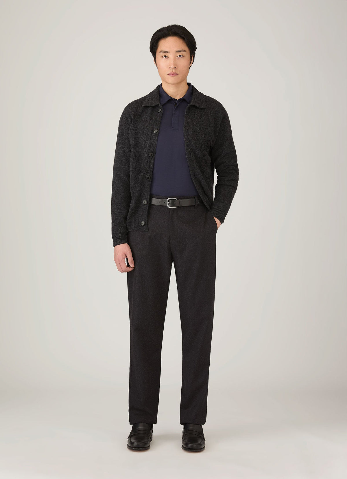 Mens Long Sleeve Ultrafine Merino Polo Shirt In Navy Mpol1075 Buaa