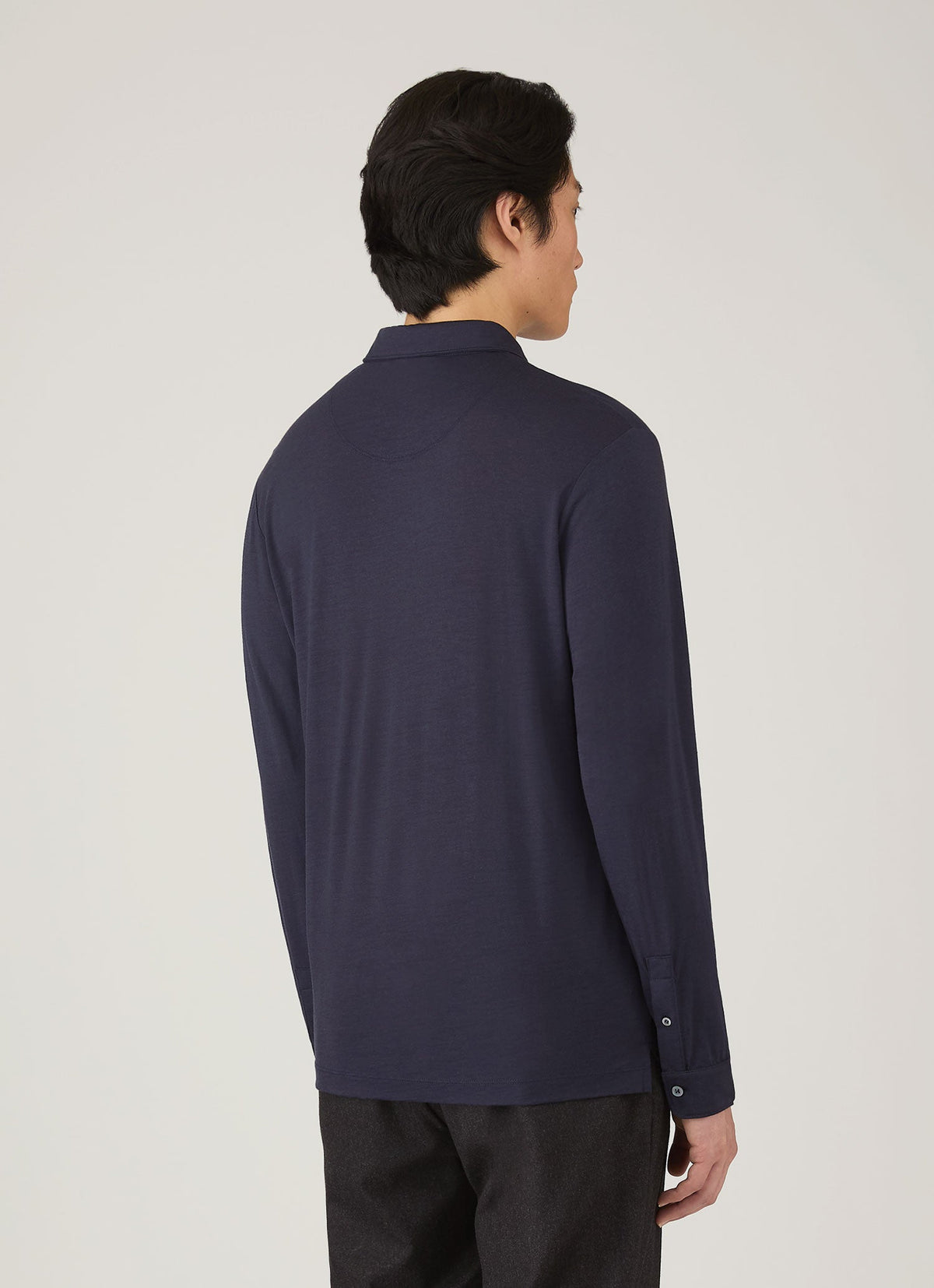 Mens Long Sleeve Ultrafine Merino Polo Shirt In Navy Mpol1075 Buaa