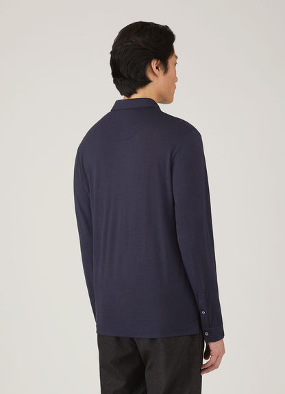 Mens Long Sleeve Ultrafine Merino Polo Shirt In Navy Mpol1075 Buaa