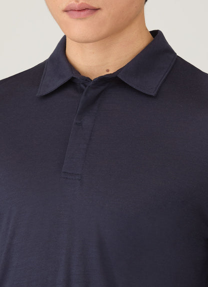 Mens Long Sleeve Ultrafine Merino Polo Shirt In Navy Mpol1075 Buaa
