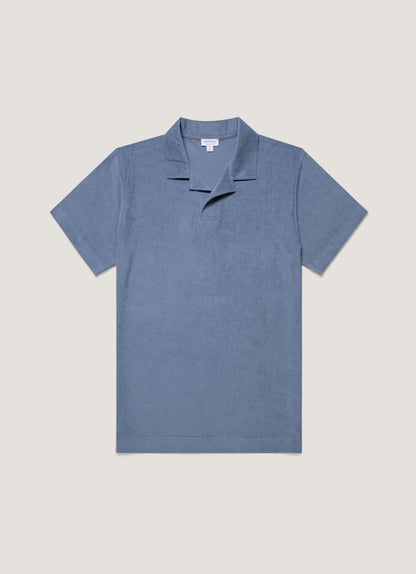Mens Towelling Polo Shirt In Vintage Blue Mpol1574 Buwb