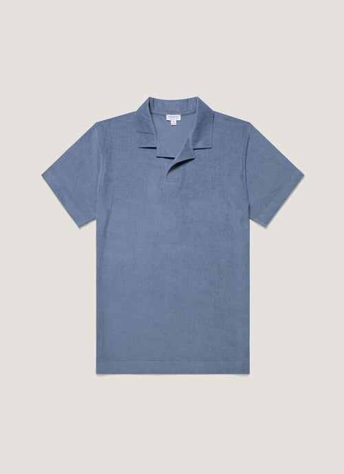 Mens Towelling Polo Shirt In Vintage Blue Mpol1574 Buwb
