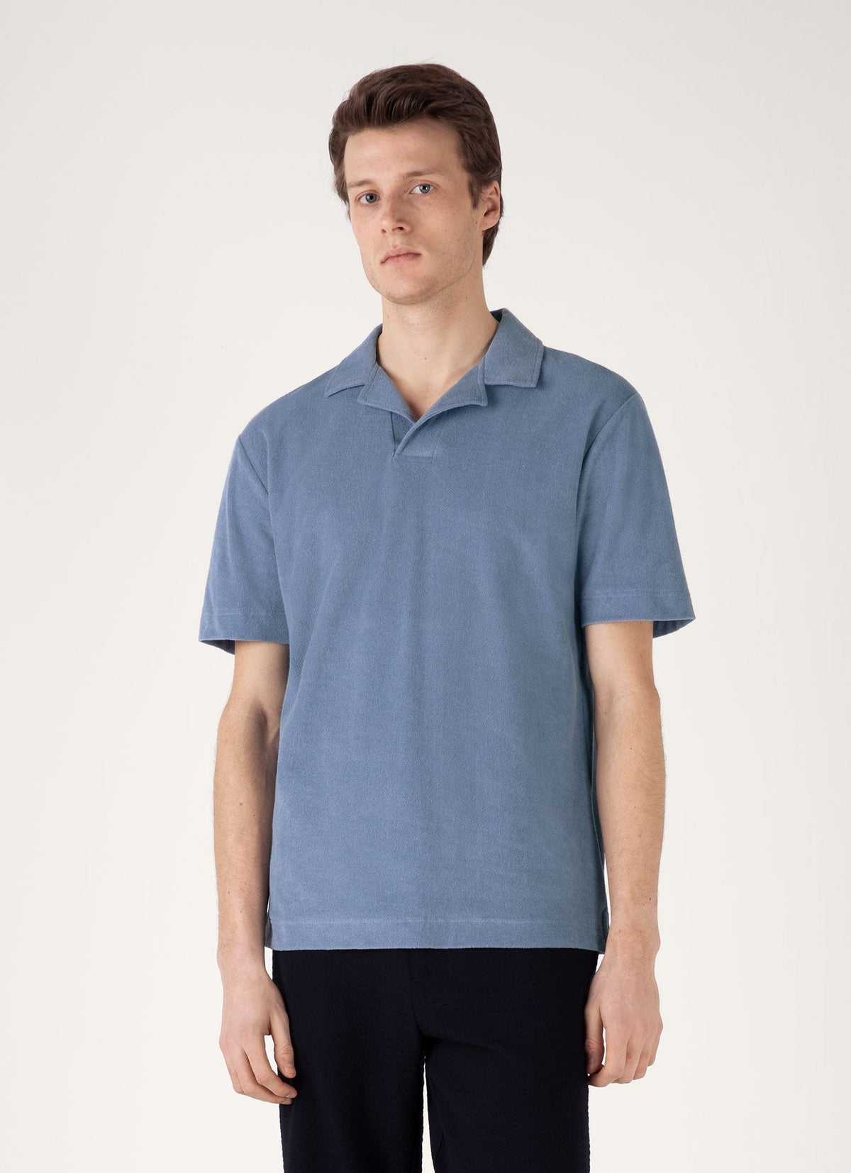 Mens Towelling Polo Shirt In Vintage Blue Mpol1574 Buwb