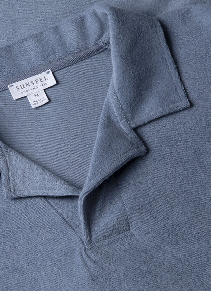 Mens Towelling Polo Shirt In Vintage Blue Mpol1574 Buwb