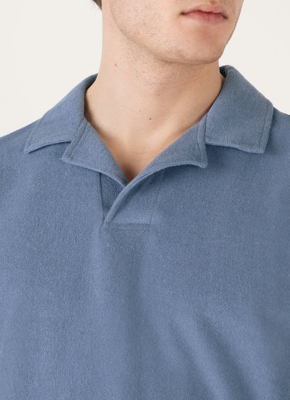 Mens Towelling Polo Shirt In Vintage Blue Mpol1574 Buwb