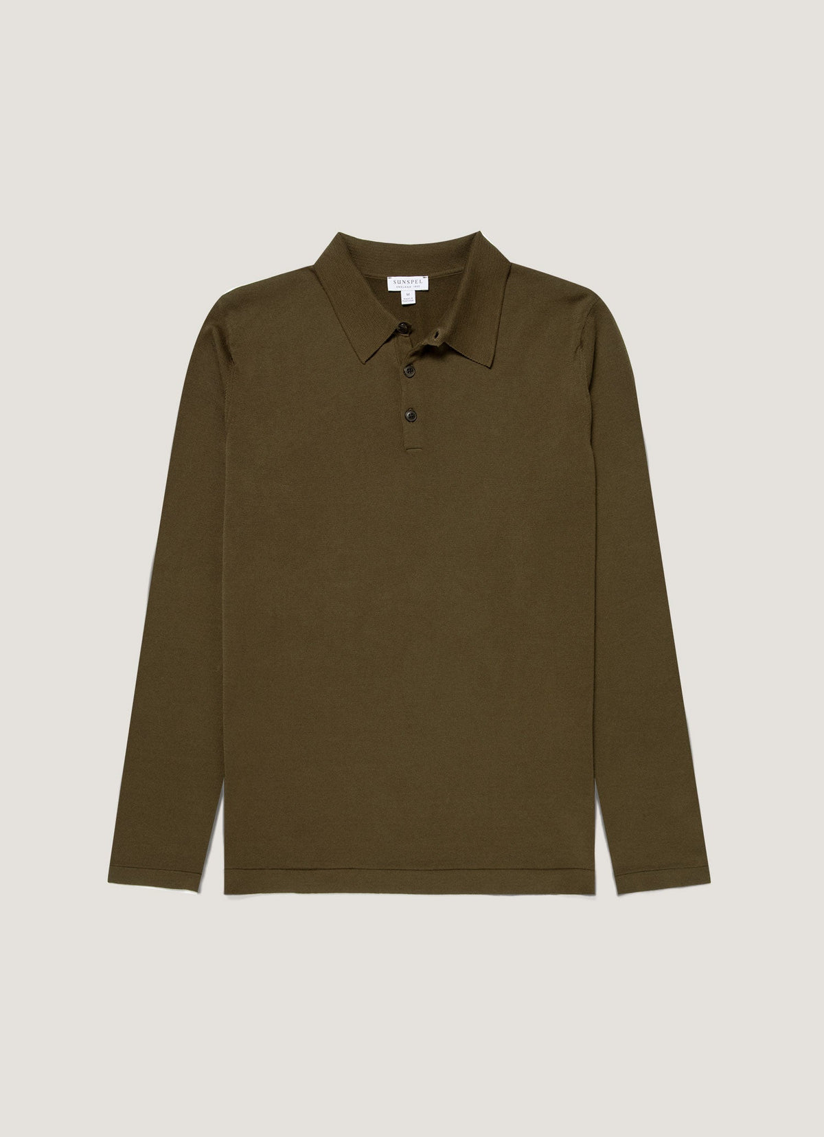 Mens Long Sleeve Sea Island Cotton Knit Polo Shirt In Deep Olive Mpol8047 Gniz