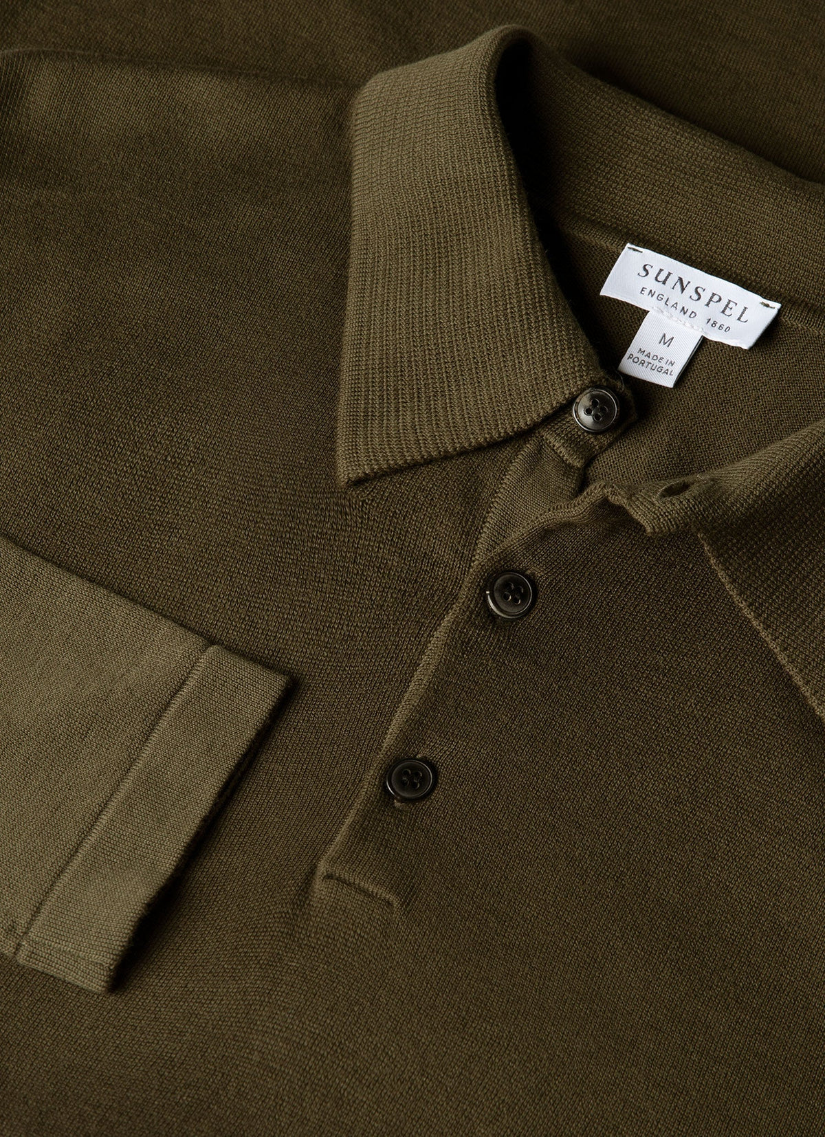 Mens Long Sleeve Sea Island Cotton Knit Polo Shirt In Deep Olive Mpol8047 Gniz