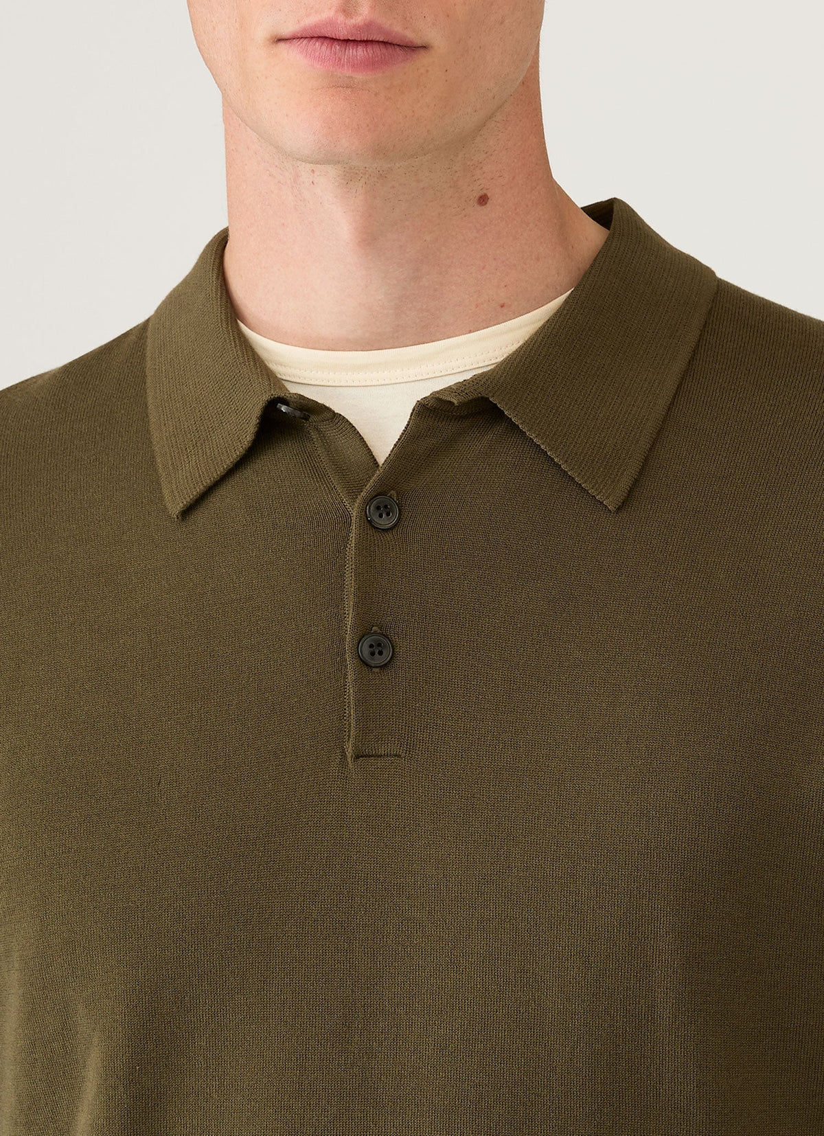 Mens Long Sleeve Sea Island Cotton Knit Polo Shirt In Deep Olive Mpol8047 Gniz