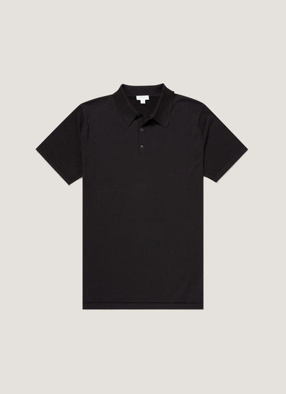 Mens Sea Island Cotton Knit Polo In Black